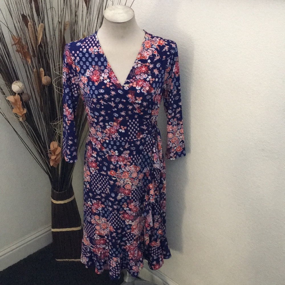 Weslee Rose Bright & Bold Navy Floral Wrap Dress